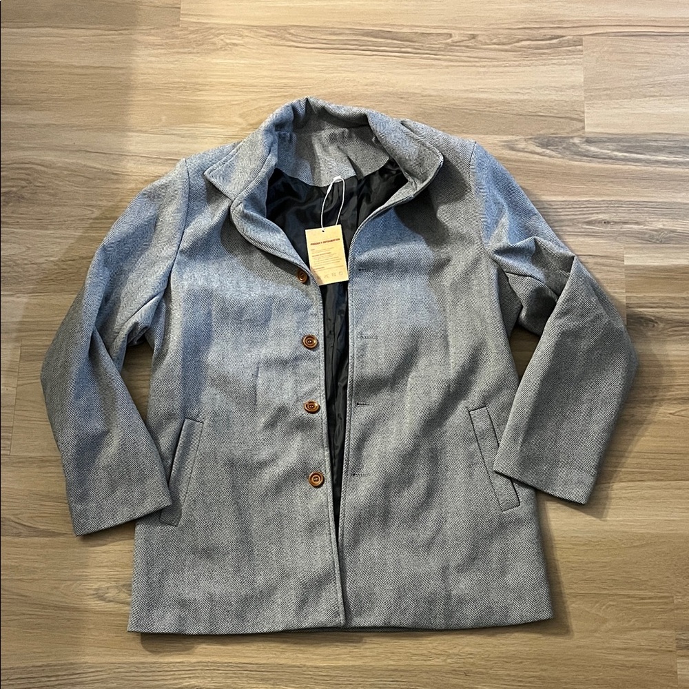 NWT Men's Light Gray Pea Coat - Classic Wool-Blend Jacket